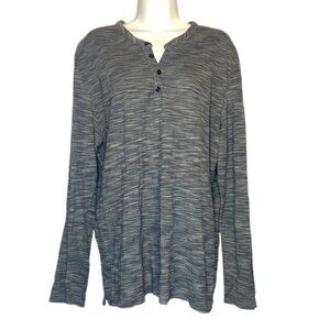 ROBERT BARAKETT Space Dye Henley Shirt L Long Sleeve Pullover Tee Blue Gray